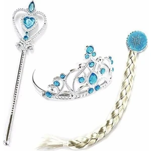Can Oyuncak Frozen Elsa Örgü Saç Taç Asa Set Karlar Ülkesi
