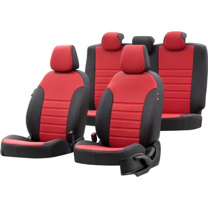 Seat Leon 2006-2012 Özel Üretim Koltuk Kılıfı New York Design Kırmızı - Siyah