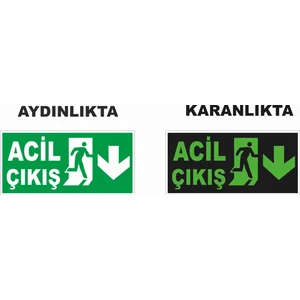 Acil Çıkış Aşağı Ok Fosforlu Levhası