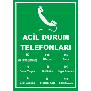 Acil Durum Telefonları Levhası