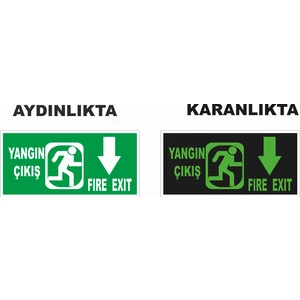 Yangın Çıkışı Aşağı Fosforlu Levhası