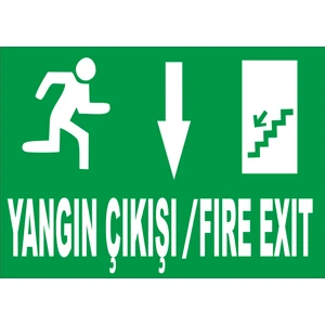 Yangın Çıkışı Fire Exıt Aşağı Oklu Levhası