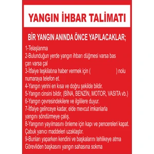 Yangın Ihbar Talimatı Levhası