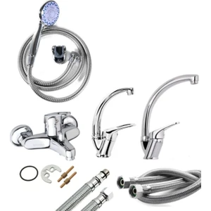 Duş Başlığı Banyo Mix Kuğu Lavabo Mix Mutfak Eviye Musluğu Batarya 4 Lü Set