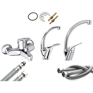 Banyo Bataryası Mix Kuğu Lavabo ve Mix Kuğu Mutfak Musluğu Bataryası 3 Lü Set