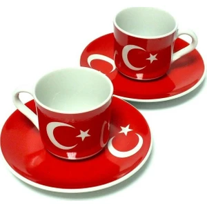 Sultan Çini-El Emeği Bayrak Desenli 2'li Kahve Fincanı