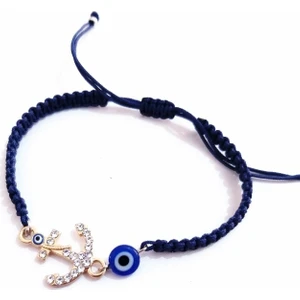 Funny Takı Lacivert Nazar Boncuklu Çapa Şeklinde  Parlak Taşlı Bileklik