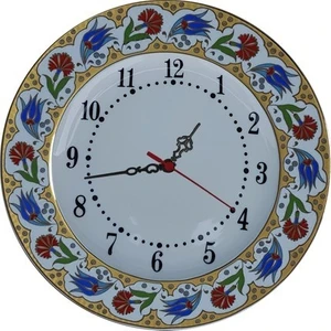 Sultan Çini Sultan Çini-Çini El Emeği 30 cm Altın Yaldızlı Duvar Saati