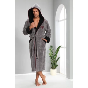 Superior Nakışlı Taş Rengi  Pamuklu Erkek Bornozu