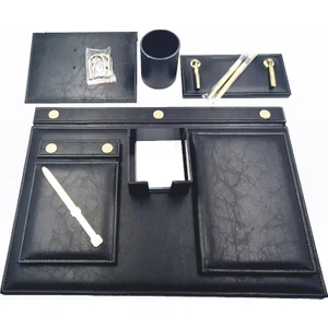 455 Suni Deri Sümen Takımı 9 Parça Kalemli Siyah