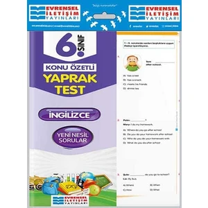Evrensel İletişim Yayınları 6.Sınıf  İngilizce Yaprak Test