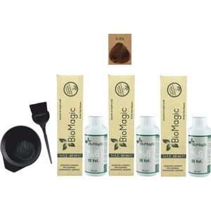 Biomagic Amonyaksız Organik Keratin+Argan Yağlı Saç Boyası 6.03 Kahve Köpüğü 60 ml x 3 +90 ml Oksidan+Boyama Seti