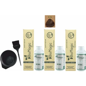Biomagic Amonyaksız Organik Keratin+Argan Yağlı Saç Boyası 6.72 Küllü Kahve 60 ml x 3 +90 ml Oksidan+Boyama Seti