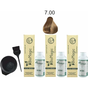 Biomagic Amonyaksız Organik Keratin+Argan Yağlı Saç Boyası 7.00 Kumral 60 ml x 3 +90 ml Oksidan+Boyama Seti
