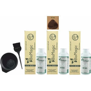 Biomagic Amonyaksız Organik Keratin+Argan Yağlı Saç Boyası 5.03 Fındık Kabuğu 60 ml x 3 +90 ml Oksidan+Boyama Seti