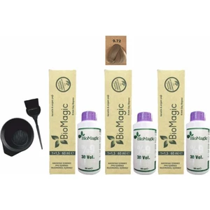 Biomagic Amonyaksız Organik Keratin+Argan Yağlı Saç Boyası 9.72 Küllü Sarı 60 ml x 3 +90 ml Oksidan+Boyama Seti