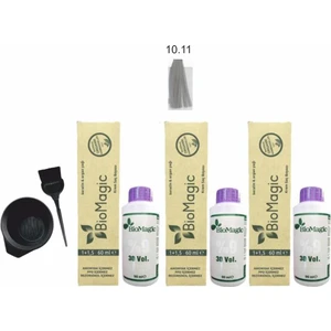 Biomagic Amonyaksız Organik Keratin+Argan Yağlı Saç Boyası 10.11 Yoğun Küllü Açık Sarı 60 ml x 3 +90 ml Oksidan+Boyama Seti