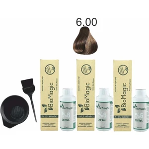Biomagic Amonyaksız Organik Keratin+Argan Yağlı Saç Boyası 6.00 Koyu Kumral 60 ml x 3 +90 ml Oksidan+Boyama Seti