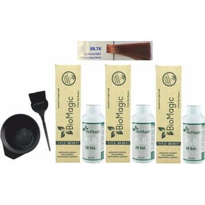 Biomagic Amonyaksız Organik Keratin+Argan Yağlı Saç Boyası 88.76 Açık Kumral Bakır 60 ml x 3 +90 ml Oksidan+Boyama Seti