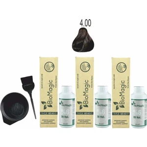 Biomagic Amonyaksız Organik Keratin+Argan Yağlı Saç Boyası 4.00 Kahve 60 ml x 3 +90 ml Oksidan+Boyama Seti