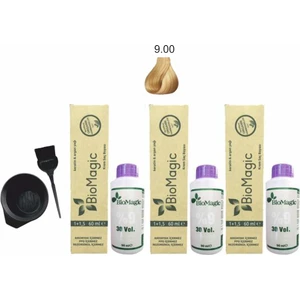 Biomagic Amonyaksız Organik Keratin+Argan Yağlı Saç Boyası 9.00 Sarı 60 ml x 3 +90 ml Oksidan+Boyama Seti