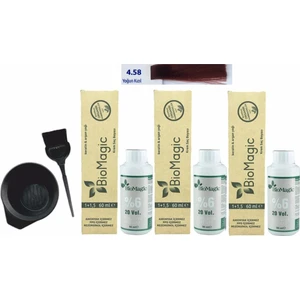 Biomagic Amonyaksız Organik Keratin+Argan Yağlı Saç Boyası 4.58 Yoğun Kızıl  60 ml x 3 +90 ml Oksidan+Boyama Seti
