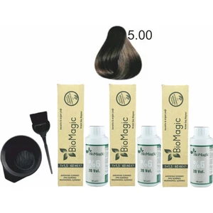 Biomagic Amonyaksız Organik Keratin+Argan Yağlı Saç Boyası 5.00 Açık Kahve 60 ml x 3 +90 ml Oksidan+Boyama Seti