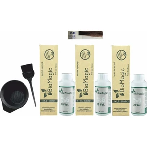 Biomagic Amonyaksız Organik Keratin+Argan Yağlı Saç Boyası 55.43 Ceviz Kabuğu 60 ml x 3 +Oksidan 90 ml  +Boyama Seti