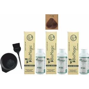 Biomagic Amonyaksız Organik Keratin+Argan Yağlı Saç Boyası 7.72 Küllü Kumral 60 ml x 3 +90 ml Oksidan+Boyama Seti