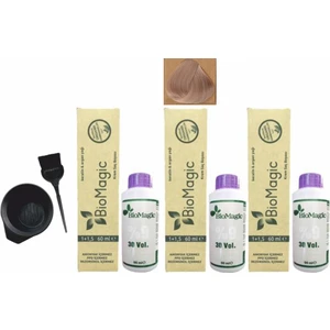 Biomagic Amonyaksız Organik Keratin+Argan Yağlı Saç Boyası 10.00 Açık Sarı 60 ml x 3 +90 ml Oksidan+Boyama Seti