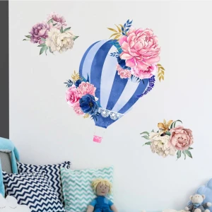 Kt Decoration Peonie Mavi Uçan Balon Çocuk Odası Duvar Sticker
