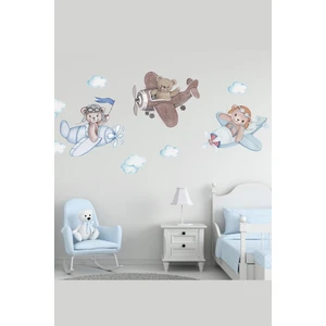 Kt Decoration 3 Kafadar Pilot Ayılar Duvar Sticker Seti