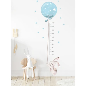 Kt Decoration Mavi Balonlu Tavşan Boy Ölçer Duvar Sticker Seti