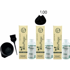Amonyaksız Keratin+Argan Yağlı Organik Krem Saç Boyası 60 ml 1.00 Siyah x 3 +90 ml Oksidan+ Boyama Seti