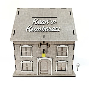 Kişiye Özel Vizon Ahşap Kumbara ve Tip Box Kutusu 21X21CM