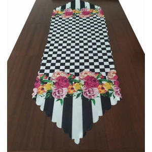 Kırlent Dünyası  Çizgili Gül Desenli Dekoratif Runner