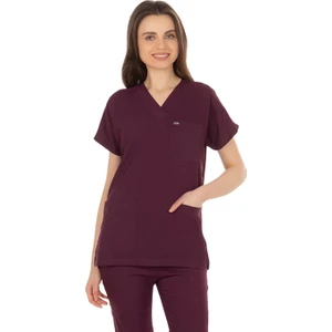 Yarasa Kol Likralı Patlıcan Moru Doktor / Hemşire Forması