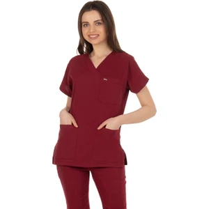 Yarasa Kol Likralı Bordo Doktor / Hemşire Forması