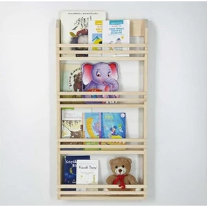 Ahşap Bebek Çocuk Odası Montessori Kitaplık Dört Katlı Duvar Rafı