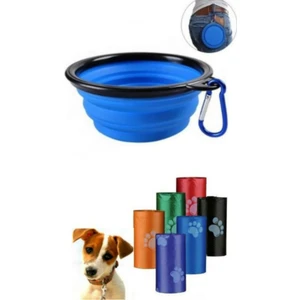Kanguru Sepeti Katlanabilir Mama ve Su Kabı Kedi Köpek + Köpek Dışkı Poşeti 4lü Set