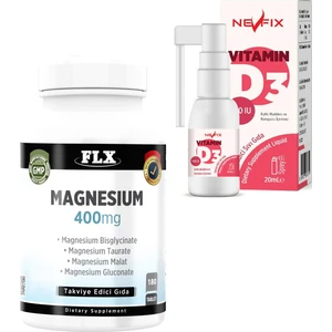 Magnesium Malat Glükonat Taurat Bisglisinat 180 Tablet & Vitamin D3 400'lü 20 ml