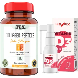 Collagen Peptides Kollajen Tip 1-3 60 Tablet & Vitamin D3 400'lü 20 ml