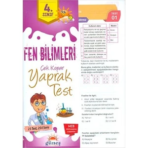 Güneşyolu Yapım Yayın 4. Sınıf Fen Bilimleri Çek Kopar Yaprak Test Yeni