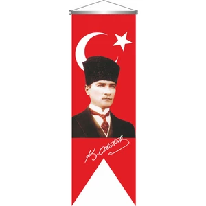 ZC Bayrak Kemal Atatürk Imzali Türk Bayrağı Saten Kırlangıç Flama