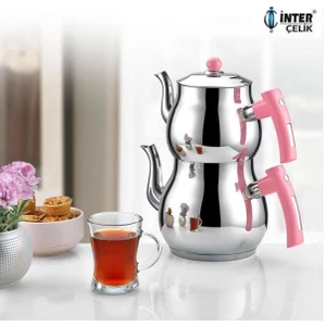 Inter Çelik Mercan Orta Boy Çaydanlık Pembe