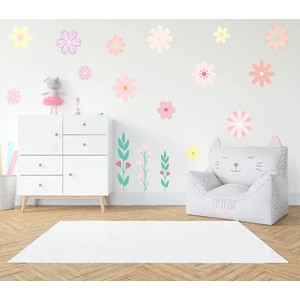 Sevimli Soft, Pastel Çiçekler Çocuk Bebek Odası Duvar Cam Sticker Seti-16 Parça