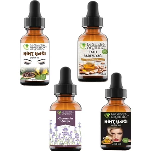 Le Sandre Organics Lavanta Yağı 20 ml + Hint Yağı Soğuk Pres 50 Ml+ Kaş Kirpik Bakımı ve Saç Bakımı 50 ml ve Tatlı Badem Yağı 50 ml