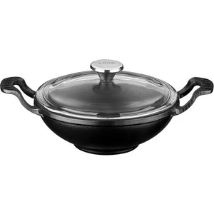 Döküm Metal Kulplu Cam Kapaklı Wok Tava 16 cm Siyah