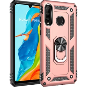 Huawei P30 Lite Kapak Military Yüzüklü Stantlı Panzer Tank Kılıf - Rose Gold