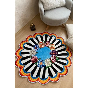 Rugs Modern Mira Floret 2091 Blue Çiçek Dama Desen Siyah Beyaz Halı